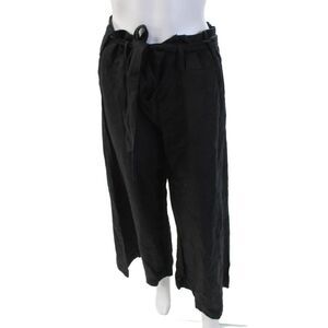 Peace Womens Linen Pocketed Waist Tie Detail Wide Legged Pants Black Size 4